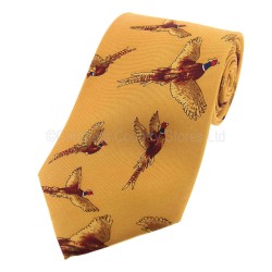Soprano Country Silk Tie Flying Pheasants Mustard